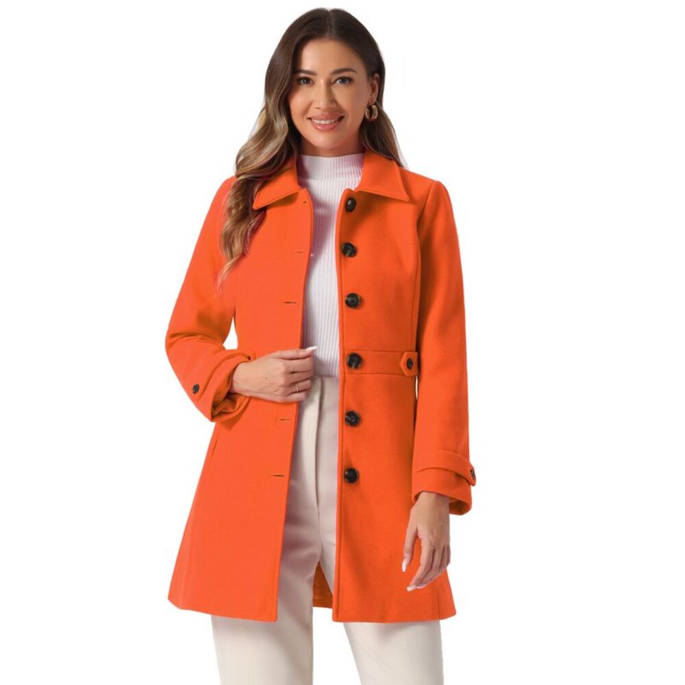 Winter Classic Overcoat with Pockets Single Breasted Pea Coat Orange